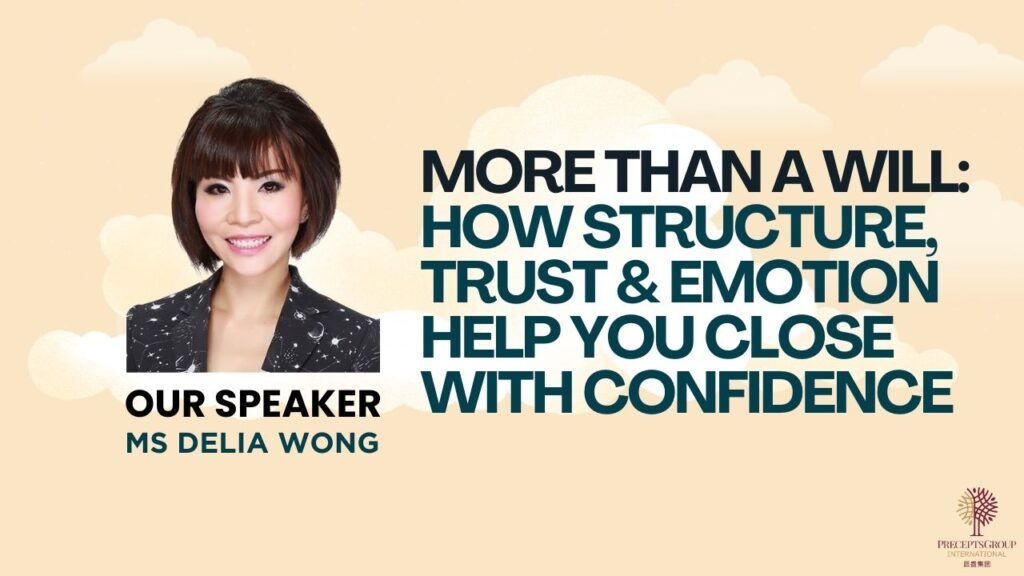Portrait of Ms. Delia Wong, speaker for the ESP 2026 talk titled "More Than a Will: How Structure, Trust & Emotion Help You Close With Confidence," set against a pale background with company logo—part of our exciting esp-events lineup.