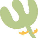 A simple illustration of a green abstract leaf with three rounded lobes and two small yellow shapes near the stem.